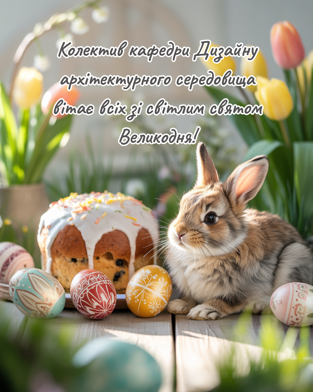 Детальніше про статтю Колектив кафедри Дизайну архітектурного середовища щиро вітає всіх зі світлим святом Великодня!